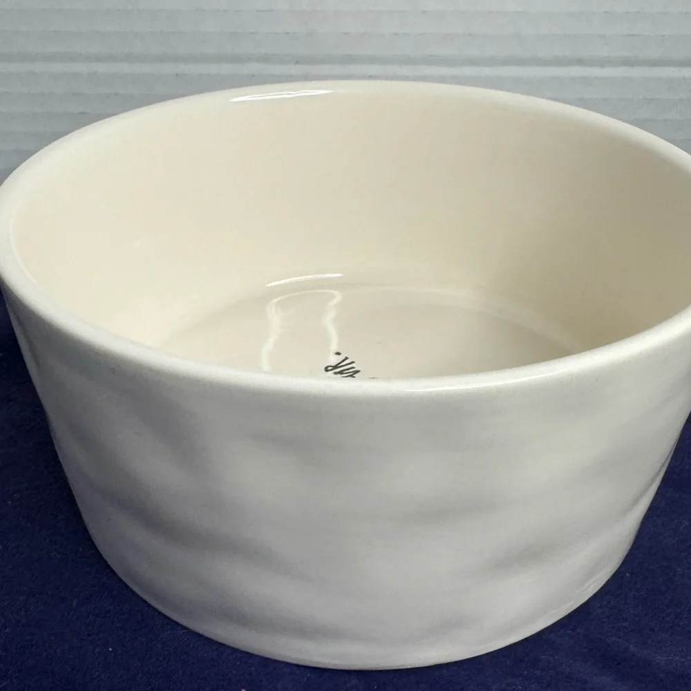 Rae Dunn Paw Print Devour Dimpled Large Dog Bowl Ceramic White Minimalist Rare
